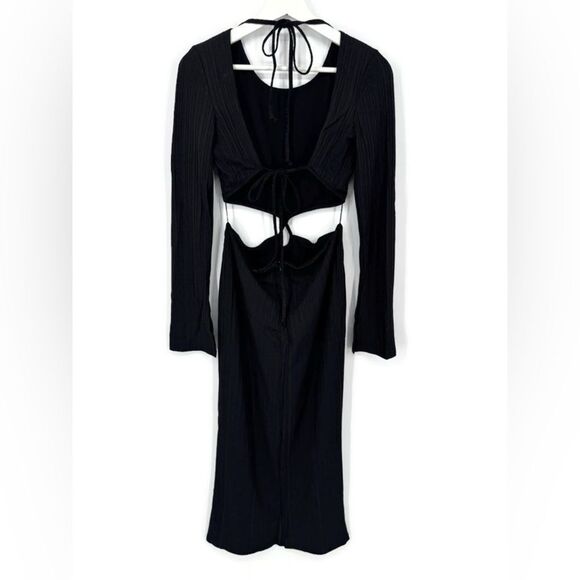 Rumer Oasis Black Ribbed Cut Out Long Sleeve Dress Large NWT‎ - Picture 2 of 12